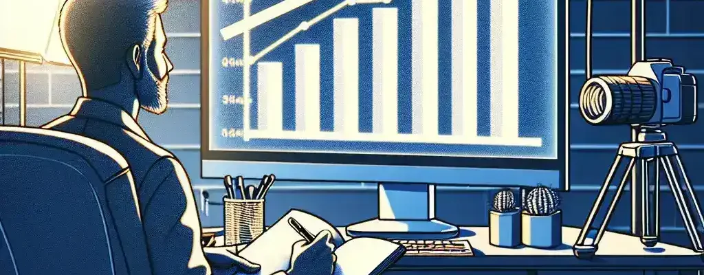 Alt text: "Estrategias efectivas para hacer crecer tu canal de YouTube desde cero, mostrando un gráfico ascendente y un creador de contenido optimizando su perfil."