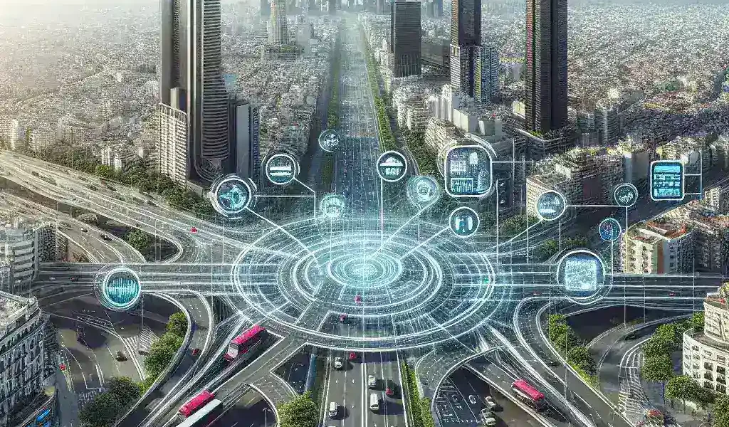 "Smart traffic lights in Madrid utilizing real-time analysis technology for improved urban mobility and traffic management."