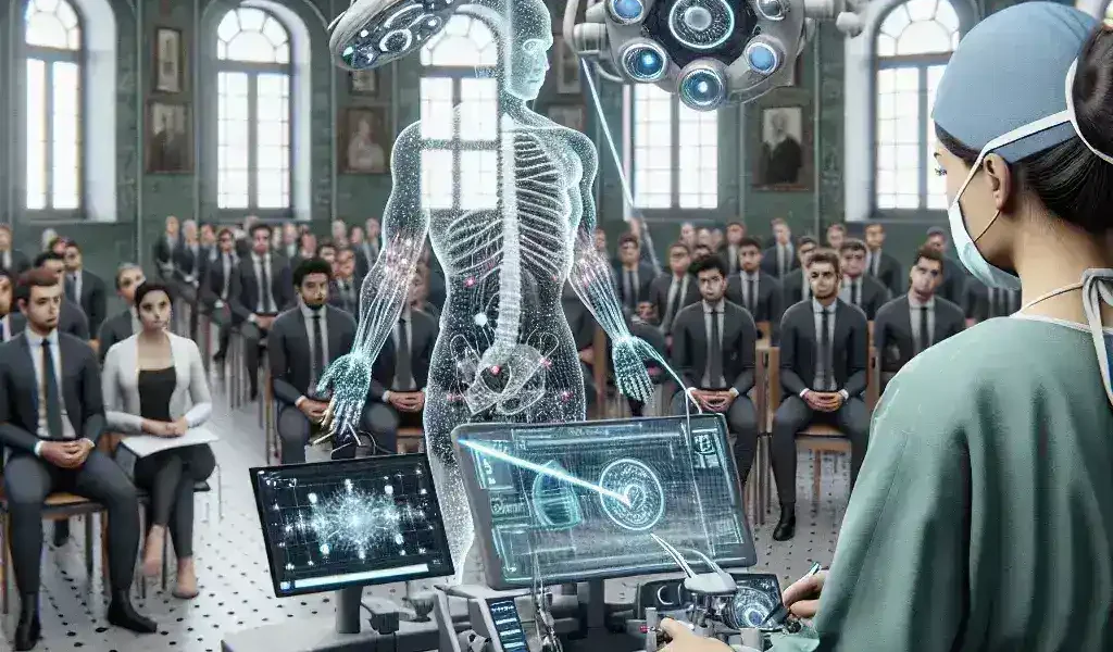 "Investigadores de la Universidad de Navarra trabajando en sistemas de inteligencia artificial para la cirugía de precisión, destacando la innovación en tecnología médica."